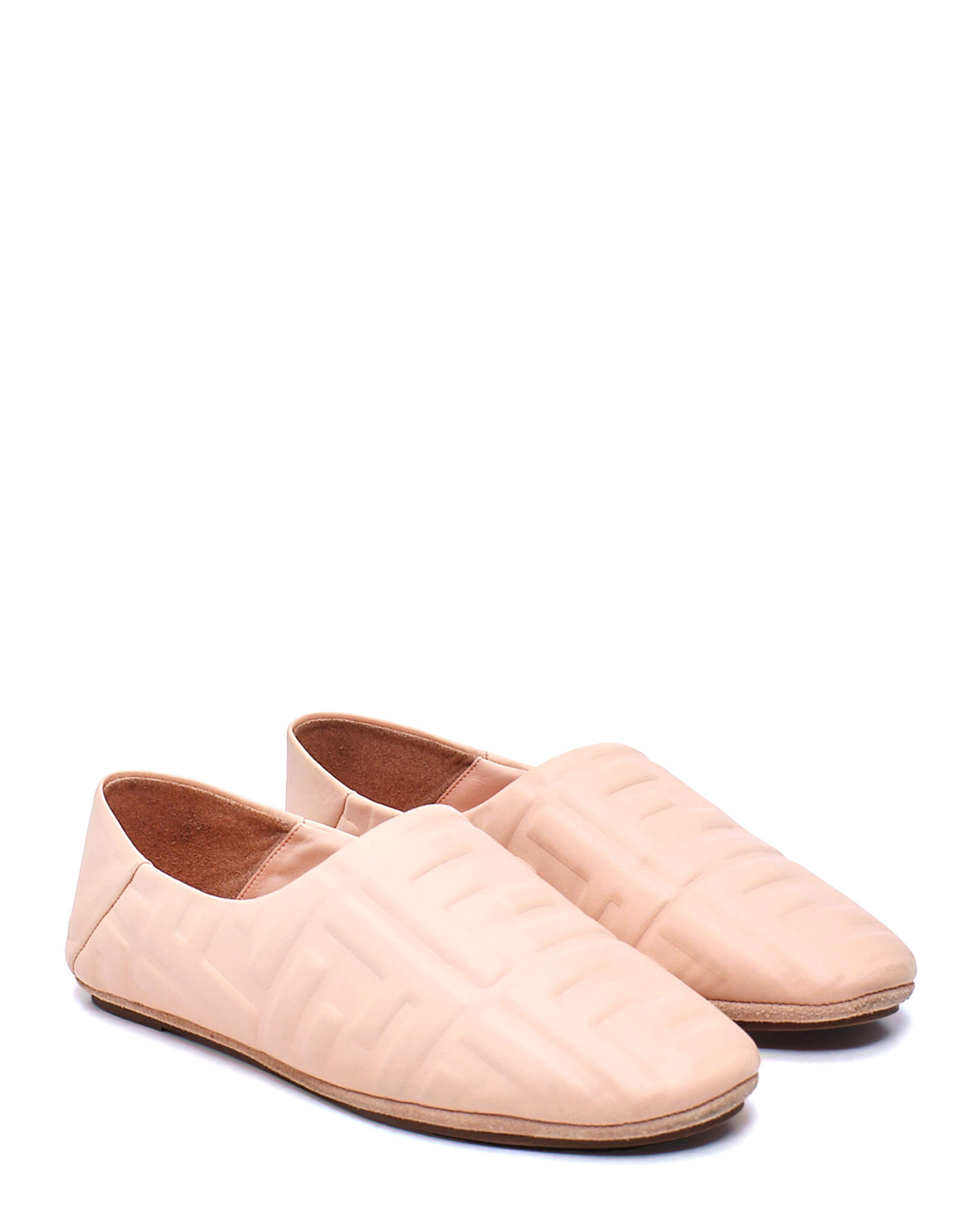 Fendi- Powder Pink FF Embossed Leather Ballerina Flats / 36